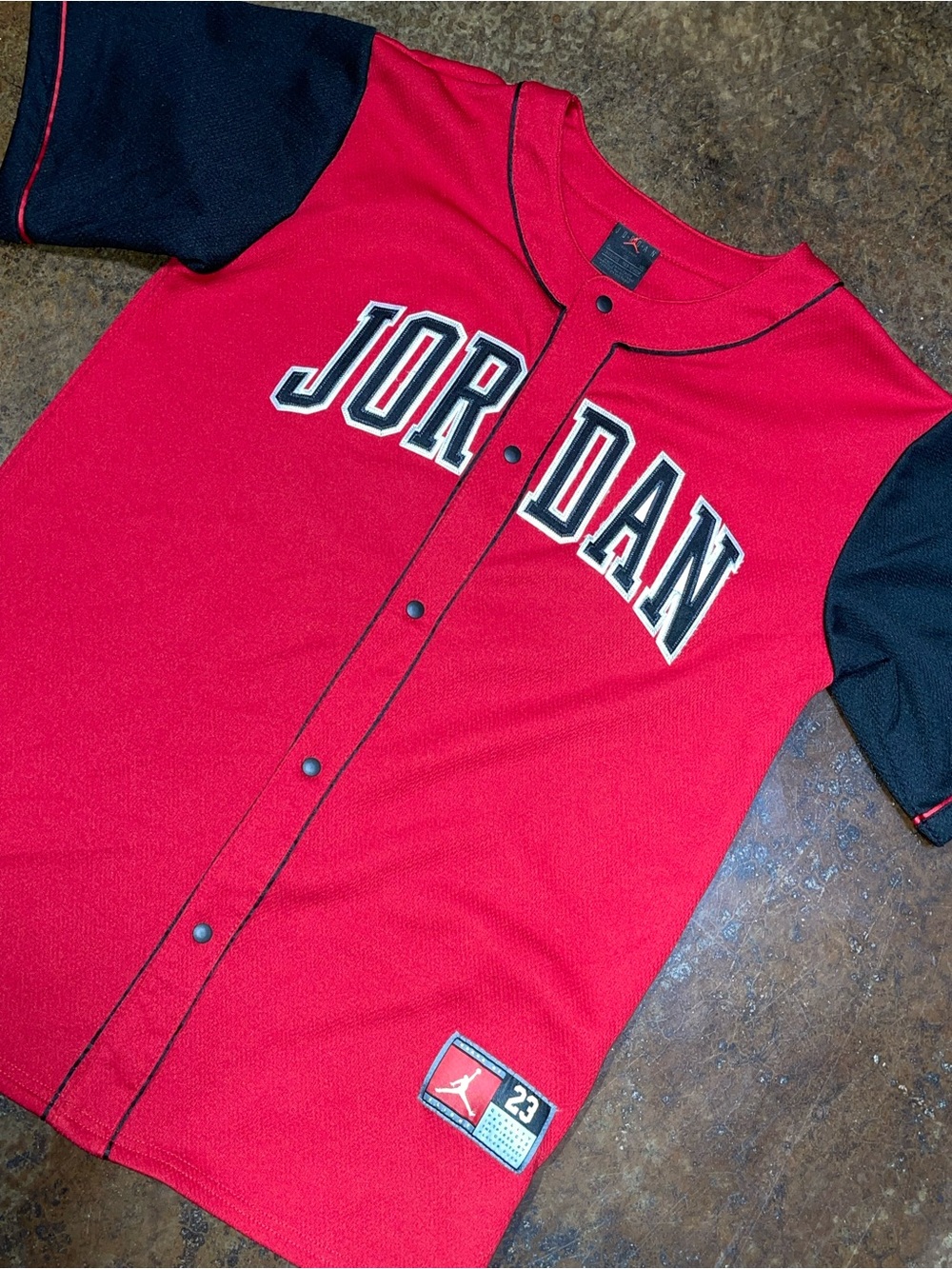 Jordan Red and Black Button-Front Baseball Jersey for Kids